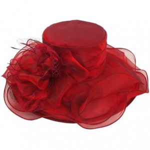 Sun Hats Women's Organza Feather/Veil Party Occasion Event Kentucky Derby Church Dress Sun Hat Cap - Red - CI127B8MNHN $30.40