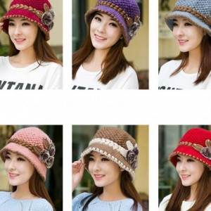 Skullies & Beanies Fashion Women Lady Winter Warm Crochet Knitted Flowers Decorated Ears Hat - Pink - CK186W50OGH $8.13