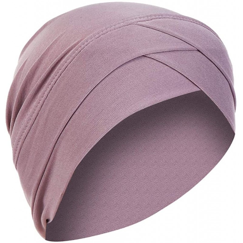 Skullies & Beanies Women's Muslim Headband-Forehead Overlapping Headwear Solid Color Cancer Chemo Beanie Turban Wrap Scarf Ca...