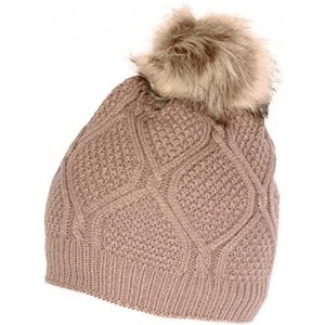 Skullies & Beanies Women's Pom Beanie Hat with Faux Fur Pom Pom Fleece Lined- USA Company - Taupe - CF1287A171V $11.13