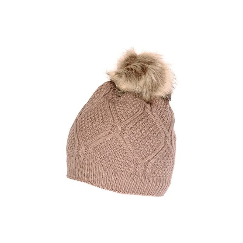 Skullies & Beanies Women's Pom Beanie Hat with Faux Fur Pom Pom Fleece Lined- USA Company - Taupe - CF1287A171V $11.13