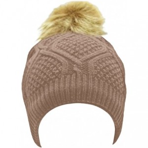 Skullies & Beanies Women's Pom Beanie Hat with Faux Fur Pom Pom Fleece Lined- USA Company - Taupe - CF1287A171V $11.13