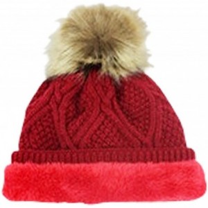 Skullies & Beanies Women's Pom Beanie Hat with Faux Fur Pom Pom Fleece Lined- USA Company - Taupe - CF1287A171V $31.60