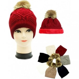 Skullies & Beanies Women's Pom Beanie Hat with Faux Fur Pom Pom Fleece Lined- USA Company - Taupe - CF1287A171V $11.13