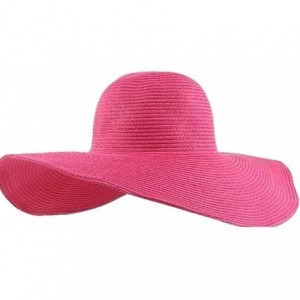 Sun Hats Women Large Wide Brim Sun Straw Hat Folding Summer Hats Beach Cap - Hot Pink - C311M19ZGXL $17.11