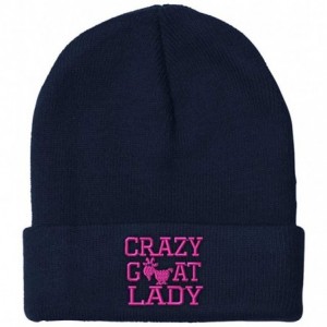 Skullies & Beanies Beanie for Men & Women Crazy Goat Lady Pink Embroidery Skull Cap Hat 1 Size - Navy - CT18A9C45Y0 $10.60