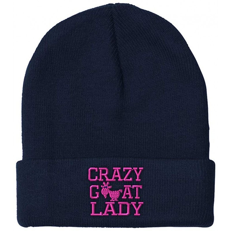 Skullies & Beanies Beanie for Men & Women Crazy Goat Lady Pink Embroidery Skull Cap Hat 1 Size - Navy - CT18A9C45Y0 $26.84