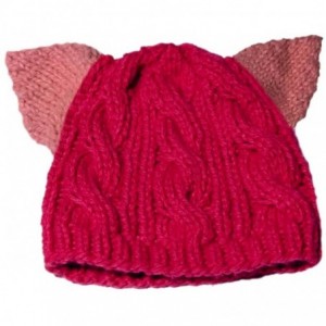 Skullies & Beanies Knit Dog Ear Hat for Women Knitting Crochet Handmade Warmer Beanie Cap - Rose Hat Pink Ear - CW189N4AORK $...