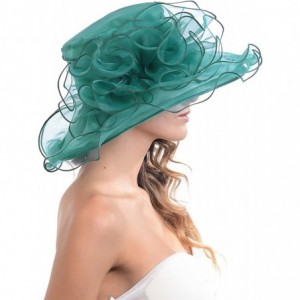 Bucket Hats Womens Black Kentucky Derby Church Hat Dress Fascinator Bridal Organza Tea Party Wedding Hat - Teal - CC18CWODWZH...