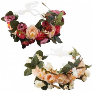Headbands Flower Headband Floral Garland Crown Halo Headpiece Boho with Adjustable Ribbon Wedding Festival Party 2 Pieces - C...