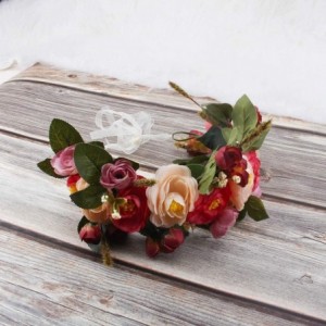 Headbands Flower Headband Floral Garland Crown Halo Headpiece Boho with Adjustable Ribbon Wedding Festival Party 2 Pieces - C...