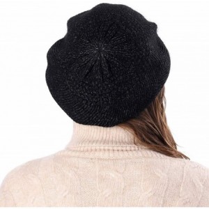 Berets Knit Berets for Women Winter Chic Skull Caps Slouchy Beanie Hat - Br015-black - CD18A0L5TUW $11.92