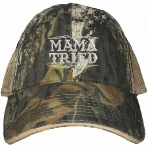 Baseball Caps Adult Mama Tried Embroidered Distressed Trucker Cap - Mossy Oak Breakup/ Khaki - CK180RGZS5Z $47.46