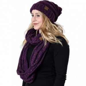 Skullies & Beanies Oversized Slouchy Beanie Bundled with Matching Infinity Scarf - A Confetti Purple Design - C4180D7QIUW $52.87