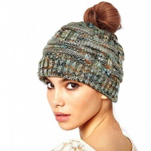 Skullies & Beanies Women's Ponytail Beanie Hat Soft Stretch Cable Knit Hat Warm Winter Hat - Gray Kaleidoscope Mix - C118LRSS...