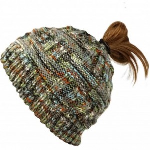 Skullies & Beanies Women's Ponytail Beanie Hat Soft Stretch Cable Knit Hat Warm Winter Hat - Gray Kaleidoscope Mix - C118LRSS...