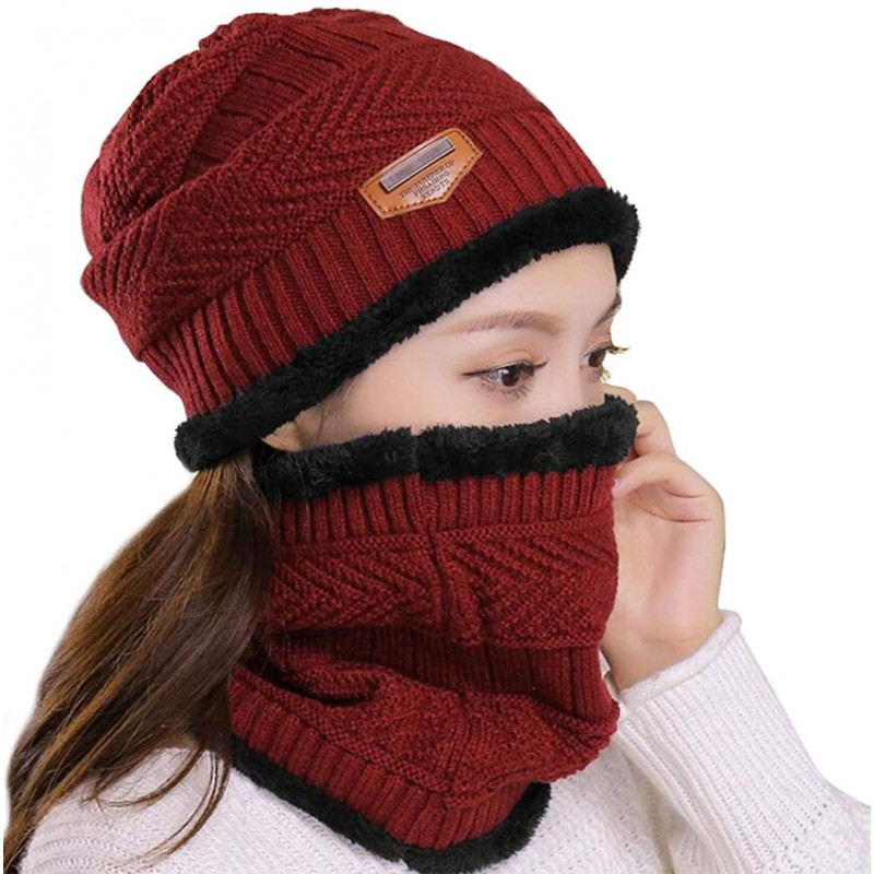 Skullies & Beanies Thick Warm Winter Beanie Hat Soft Stretch Slouchy Skully Knit Cap for Women - C-red-hat & Scarf - CL18IEA5...