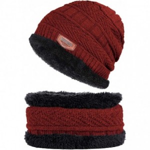 Skullies & Beanies Thick Warm Winter Beanie Hat Soft Stretch Slouchy Skully Knit Cap for Women - C-red-hat & Scarf - CL18IEA5...