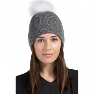 Skullies & Beanies Women's 100% Cashmere Beanie Hat with Pom - Heather Gray - CM18WW82NM2 $33.20