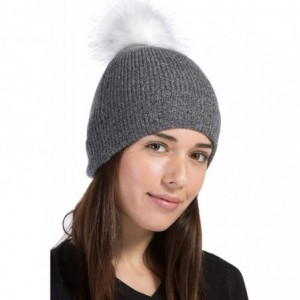 Skullies & Beanies Women's 100% Cashmere Beanie Hat with Pom - Heather Gray - CM18WW82NM2 $33.20