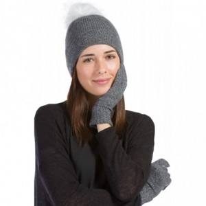 Skullies & Beanies Women's 100% Cashmere Beanie Hat with Pom - Heather Gray - CM18WW82NM2 $33.20