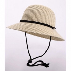 Sun Hats Womens Wide Brim Sun Hat with Wind Lanyard UPF Summer Straw Sun Hats for Women - Beige - CU18T9QG6Q9 $23.93