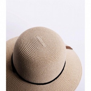 Sun Hats Womens Wide Brim Sun Hat with Wind Lanyard UPF Summer Straw Sun Hats for Women - Beige - CU18T9QG6Q9 $23.93