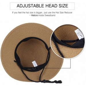 Sun Hats Womens Wide Brim Sun Hat with Wind Lanyard UPF Summer Straw Sun Hats for Women - Beige - CU18T9QG6Q9 $23.93