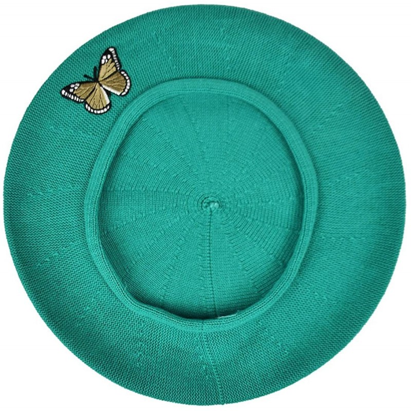 Berets Green Butterfly on Beret for Women 100% Cotton - Teal - CU188ESNCDL $21.63
