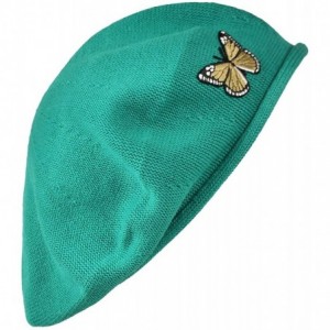 Berets Green Butterfly on Beret for Women 100% Cotton - Teal - CU188ESNCDL $21.63