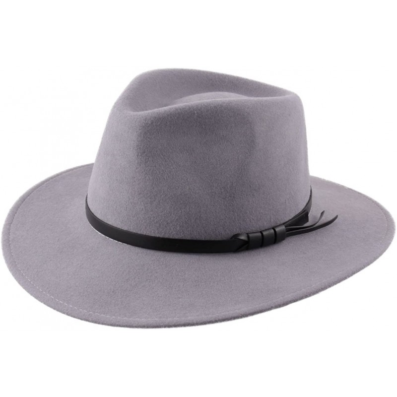 Fedoras Classique Large Wool Felt Fedora Hat Packable Water Repellent Wide Brim - Gris-clair - CM187NLDNTC $38.40
