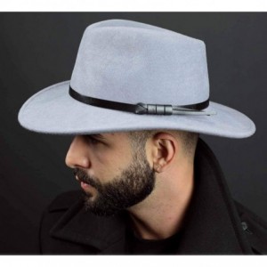 Fedoras Classique Large Wool Felt Fedora Hat Packable Water Repellent Wide Brim - Gris-clair - CM187NLDNTC $38.40