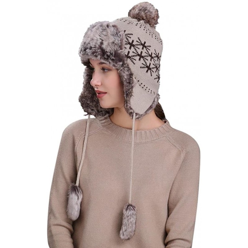 Skullies & Beanies Warm Hat- Women Winter Hats with Ear Flaps Snow Ski Thick Knit Thick Wool Beanie Cap - Beige - C51899MDMZ8...