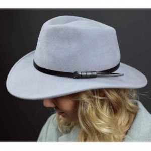 Fedoras Classique Large Wool Felt Fedora Hat Packable Water Repellent Wide Brim - Gris-clair - CM187NLDNTC $38.40