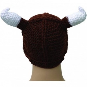 Skullies & Beanies Unisex Barbarian Knight Knit Hat Viking Horns Beanie Funny Caps - Brown - CY1873C8UAA $13.39