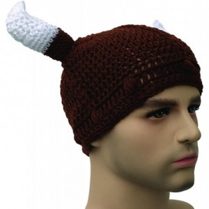 Skullies & Beanies Unisex Barbarian Knight Knit Hat Viking Horns Beanie Funny Caps - Brown - CY1873C8UAA $13.39