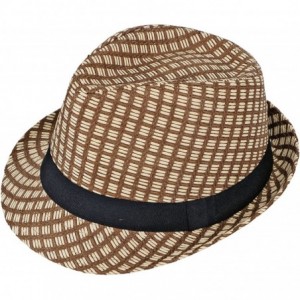 Fedoras Unisex Summer Straw Structured Fedora Hat w/Cloth Band - Brown - CU189ZKQRNQ $27.44