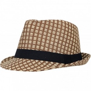 Fedoras Unisex Summer Straw Structured Fedora Hat w/Cloth Band - Brown - CU189ZKQRNQ $12.98