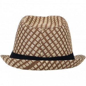 Fedoras Unisex Summer Straw Structured Fedora Hat w/Cloth Band - Brown - CU189ZKQRNQ $12.98