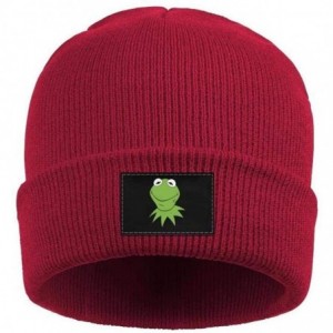 Skullies & Beanies Mens Womens Warm Solid Color Daily Knit Cap Funny-Green-Frog-Sipping-Tea Headwear - Red-5 - CT18NHWA0ZW $3...