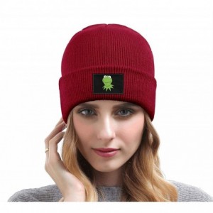 Skullies & Beanies Mens Womens Warm Solid Color Daily Knit Cap Funny-Green-Frog-Sipping-Tea Headwear - Red-5 - CT18NHWA0ZW $1...