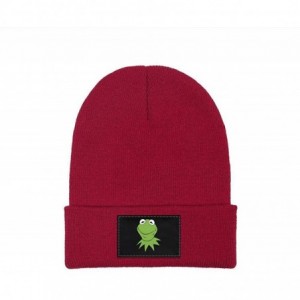 Skullies & Beanies Mens Womens Warm Solid Color Daily Knit Cap Funny-Green-Frog-Sipping-Tea Headwear - Red-5 - CT18NHWA0ZW $1...