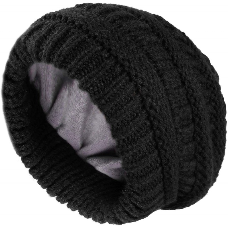 Skullies & Beanies Winter Beanie Hats for Women Cable Knit Fleece Lining Warm Hats Slouchy Thick Skull Cap - A-black - CD18AZ...