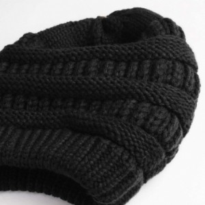 Skullies & Beanies Winter Beanie Hats for Women Cable Knit Fleece Lining Warm Hats Slouchy Thick Skull Cap - A-black - CD18AZ...