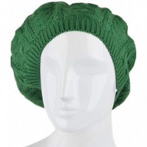 Skullies & Beanies Soft Lightweight Crochet Beret for Women Solid Color Beret Hat - One Size Slouchy Beanie - Green - CS18KDX...