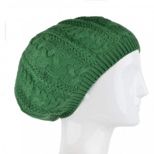 Skullies & Beanies Soft Lightweight Crochet Beret for Women Solid Color Beret Hat - One Size Slouchy Beanie - Green - CS18KDX...