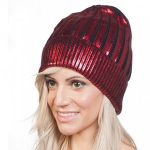 Skullies & Beanies Shiny Metallice Cuffed Beanie - Red - CT1287ZXZSZ $9.25