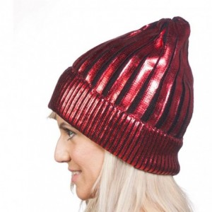 Skullies & Beanies Shiny Metallice Cuffed Beanie - Red - CT1287ZXZSZ $9.25