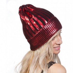 Skullies & Beanies Shiny Metallice Cuffed Beanie - Red - CT1287ZXZSZ $9.25