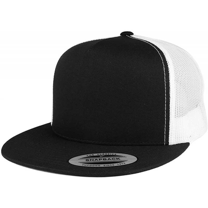 Baseball Caps Flexfit Brand 5 Panel 2 Tone Flatbill Mesh Classic Snapback Cap - Black White - C618688W4WD $12.84